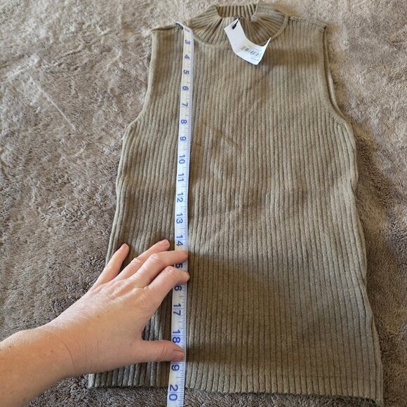 The Drop Karolina Sleeveless High Mock Neck Ribbed Sweater Tank Top Olive Small - Picture 15 of 16